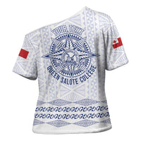 Queen Salote College 100 Years Anniversary Personalized Cross Shoulder Shirt Tonga QSC White LT7 - Polynesian Pride