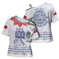 Queen Salote College 100 Years Anniversary Personalized Cross Shoulder Shirt Tonga QSC White LT7 - Polynesian Pride
