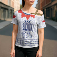 Queen Salote College 100 Years Anniversary Personalized Cross Shoulder Shirt Tonga QSC White LT7 - Polynesian Pride