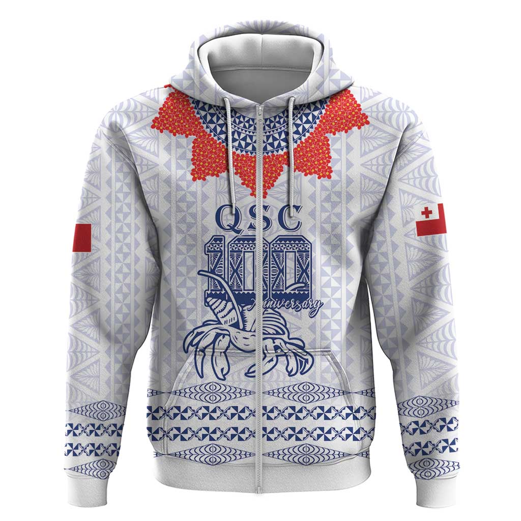 Queen Salote College 100 Years Anniversary Personalized Hoodie Tonga QSC White LT7 Zip Hoodie White - Polynesian Pride