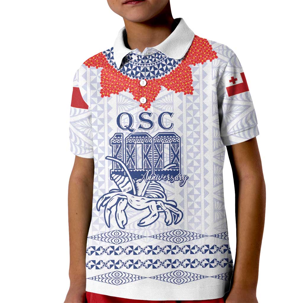 Queen Salote College 100 Years Anniversary Personalized Kid Polo Shirt Tonga QSC White LT7 Kid White - Polynesian Pride