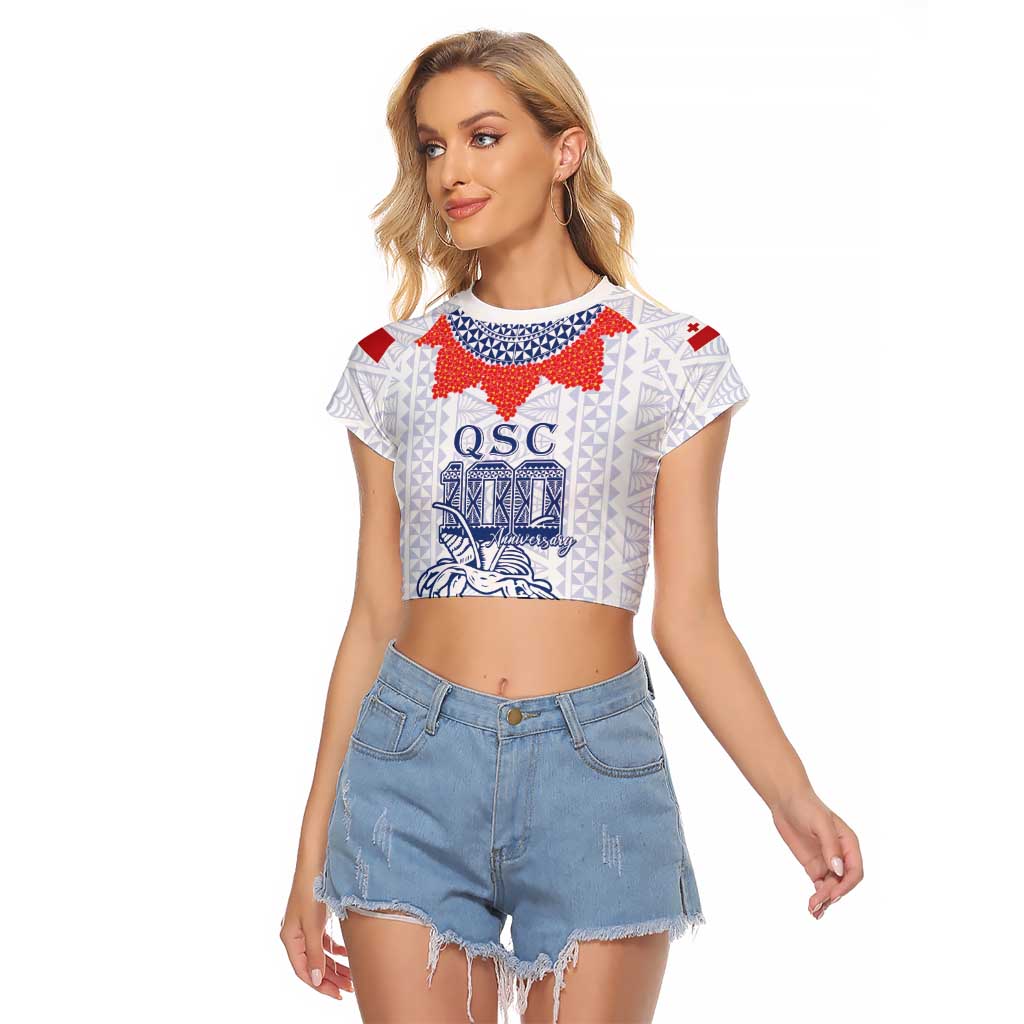 Queen Salote College 100 Years Anniversary Personalized Raglan Cropped T Shirt Tonga QSC White LT7 Female White - Polynesian Pride