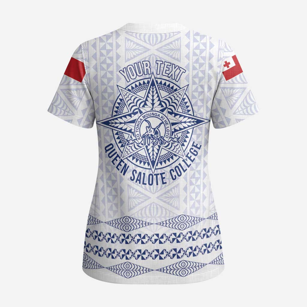 Queen Salote College 100 Years Anniversary Personalized Scrub Top Tonga QSC White LT7 - Polynesian Pride