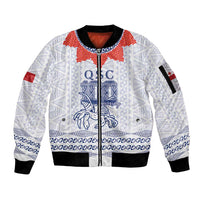 Queen Salote College 100 Years Anniversary Personalized Sleeve Zip Bomber Jacket Tonga QSC White LT7 Unisex White - Polynesian Pride
