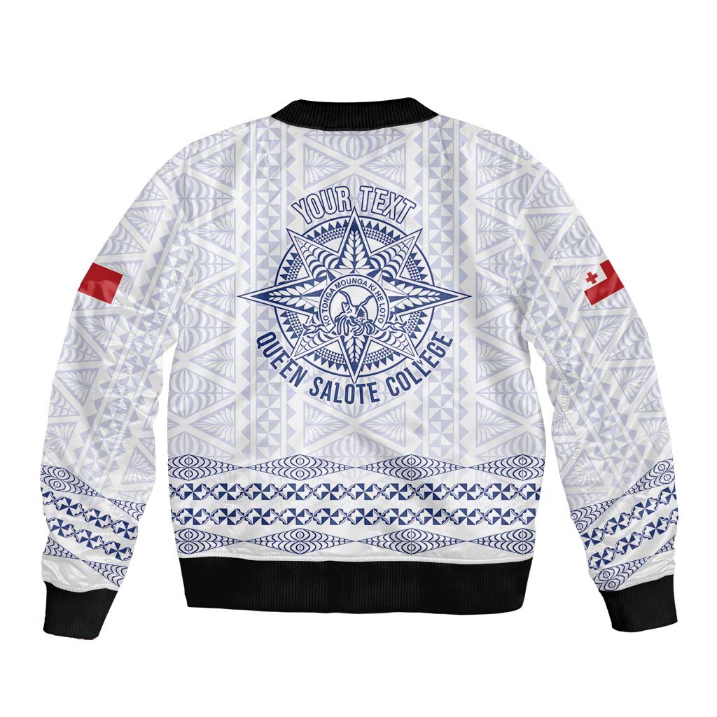 Queen Salote College 100 Years Anniversary Personalized Sleeve Zip Bomber Jacket Tonga QSC White LT7 - Polynesian Pride