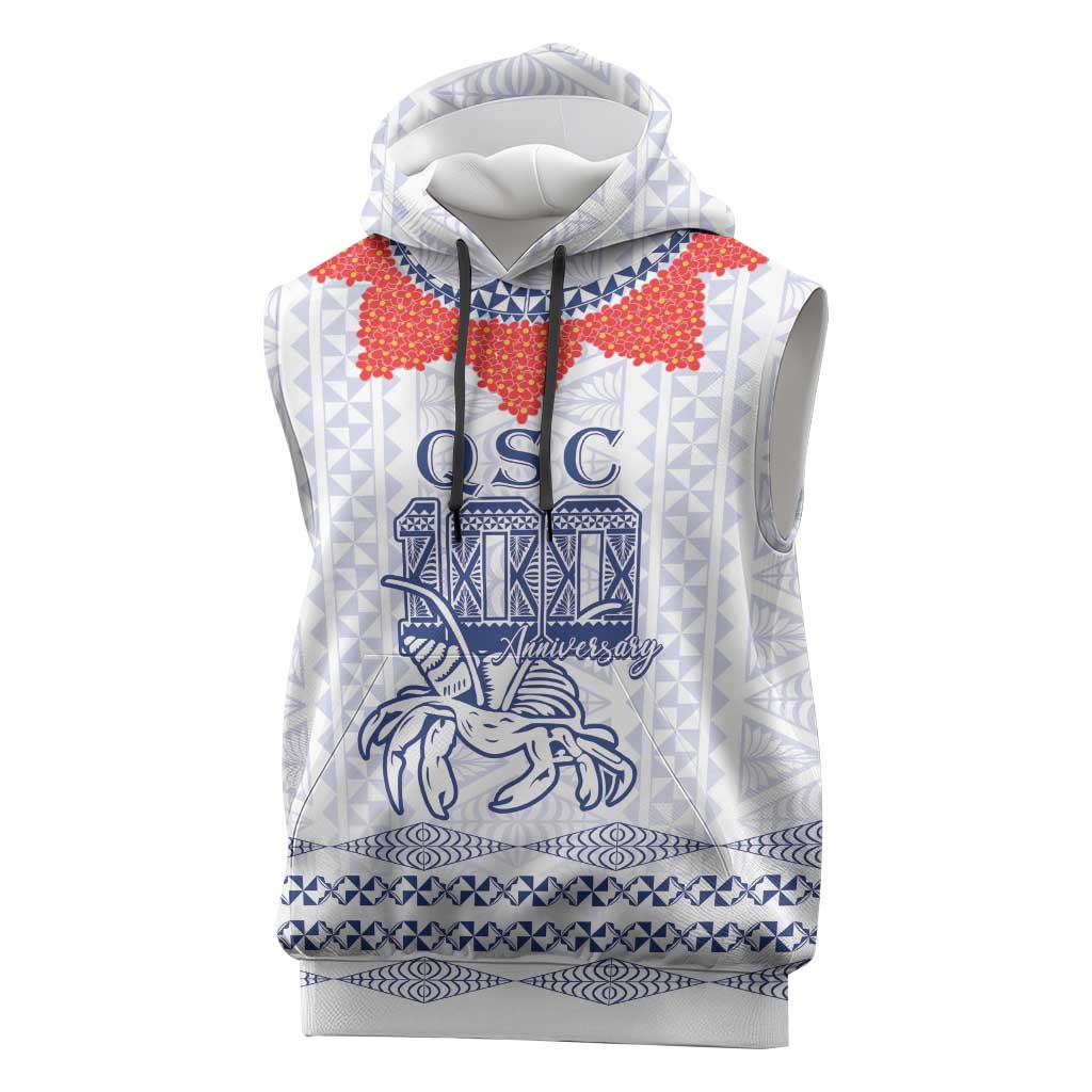 Queen Salote College 100 Years Anniversary Personalized Sleeveless Hoodie Tonga QSC White LT7 White - Polynesian Pride