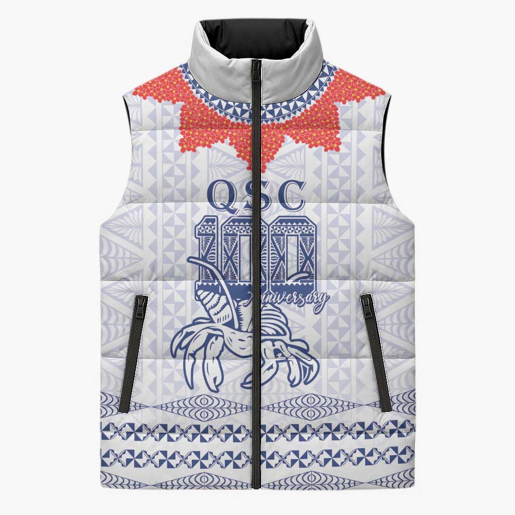 Queen Salote College 100 Years Anniversary Personalized Sleeveless Puffer Jacket Tonga QSC White LT7 Unisex White - Polynesian Pride