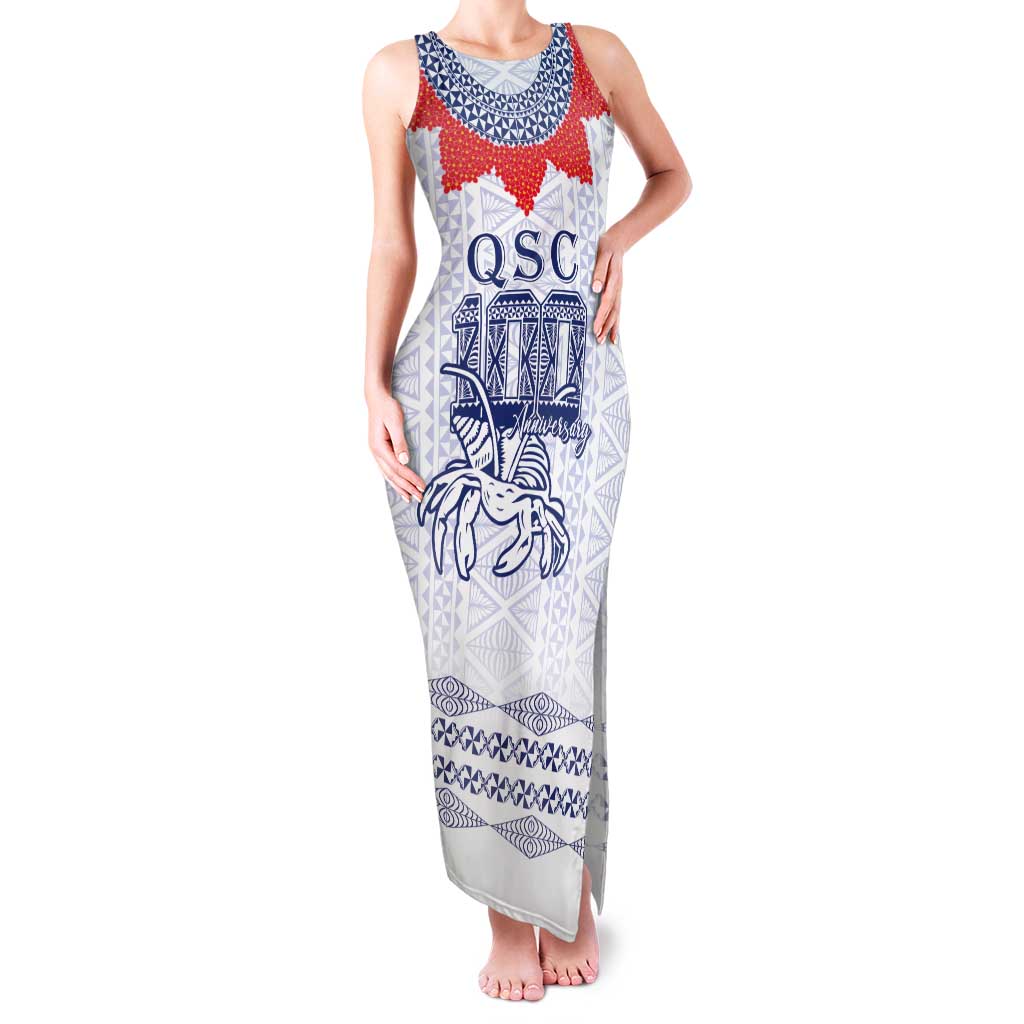 Queen Salote College 100 Years Anniversary Personalized Tank Maxi Dress Tonga QSC White LT7 Women White - Polynesian Pride