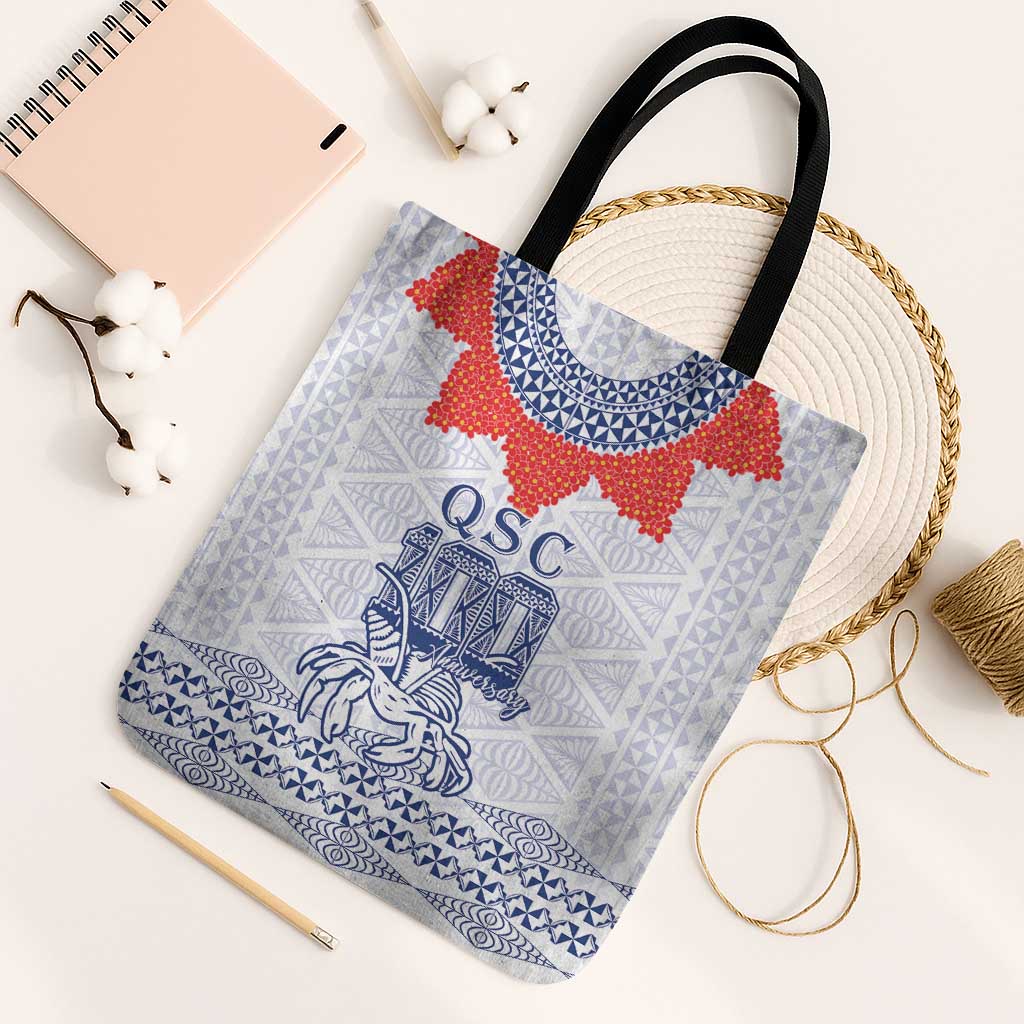 Queen Salote College 100 Years Anniversary Tote Bag Tonga QSC White LT7 Black Strap One Size White - Polynesian Pride