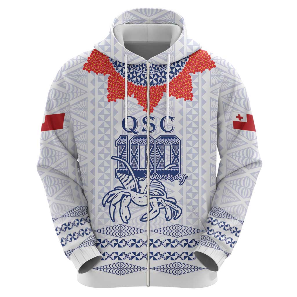Queen Salote College 100 Years Anniversary Personalized Zip Hoodie Tonga QSC White LT7 - Polynesian Pride