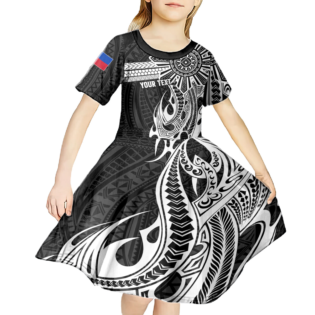 Personalised Philippines Kid Short Sleeve Dress Tribal Sun LT7 - Polynesian Pride