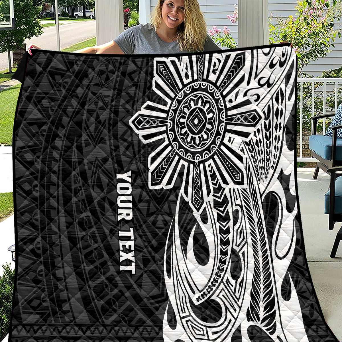 Personalised Philippines Quilt Tribal Sun LT7 Black - Polynesian Pride