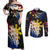 Personalised Philippines Tribal Couples Matching Off Shoulder Maxi Dress and Long Sleeve Button Shirt Mix Plumeria - Flag Colors LT7 Black - Polynesian Pride