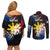 Personalised Philippines Tribal Couples Matching Off Shoulder Short Dress and Long Sleeve Button Shirt Mix Plumeria - Flag Colors LT7 - Polynesian Pride