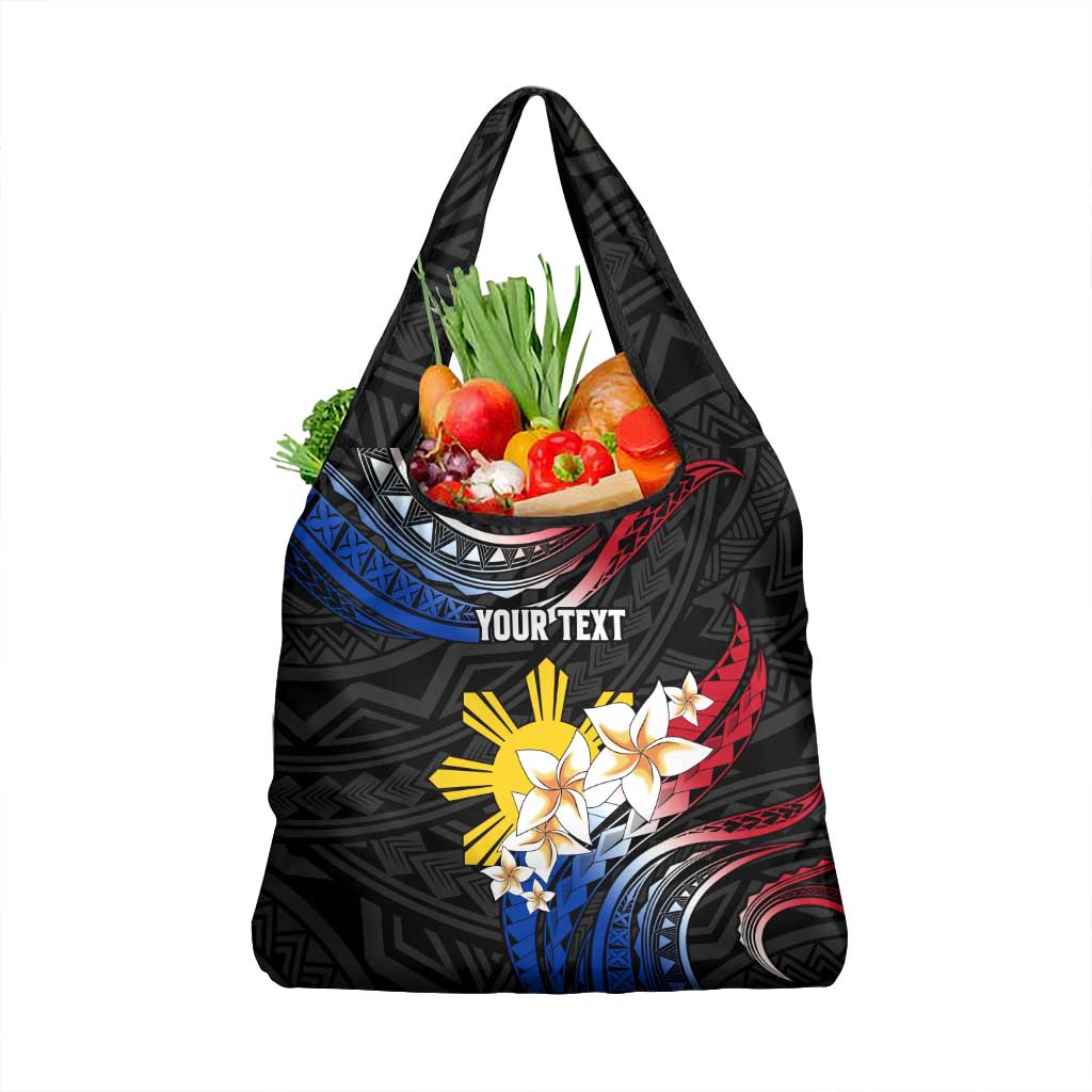 Personalised Philippines Tribal Grocery Bag Mix Plumeria - Flag Colors LT7 1-pack One Size Black - Polynesian Pride