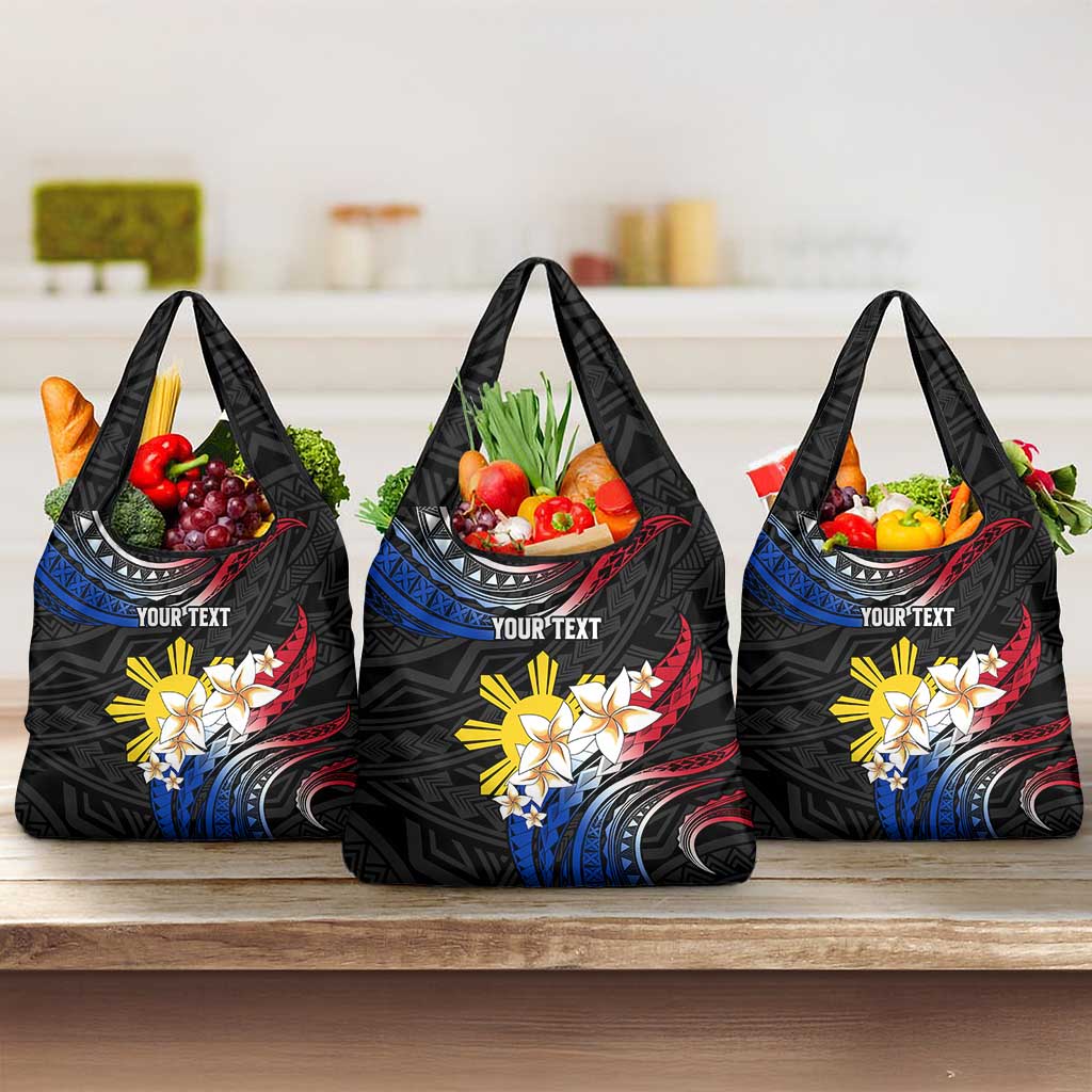 Personalised Philippines Tribal Grocery Bag Mix Plumeria - Flag Colors LT7 3-pack One Size Black - Polynesian Pride