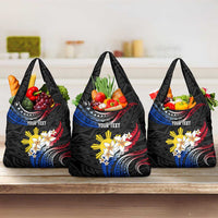 Personalised Philippines Tribal Grocery Bag Mix Plumeria - Flag Colors LT7 3-pack One Size Black - Polynesian Pride