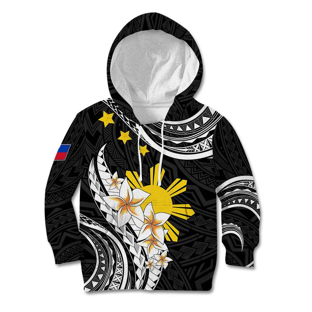 Personalised Philippines Tribal Kid Hoodie Mix Plumeria LT7 Hoodie Black - Polynesian Pride