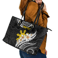 Personalised Philippines Tribal Leather Tote Bag Mix Plumeria LT7 - Polynesian Pride