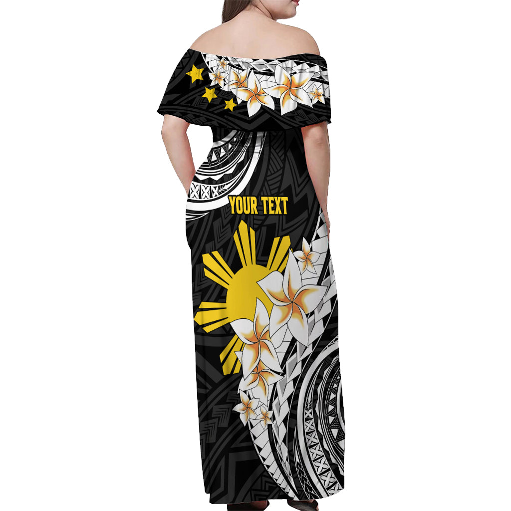 Personalised Philippines Tribal Off Shoulder Maxi Dress Mix Plumeria LT7 - Polynesian Pride