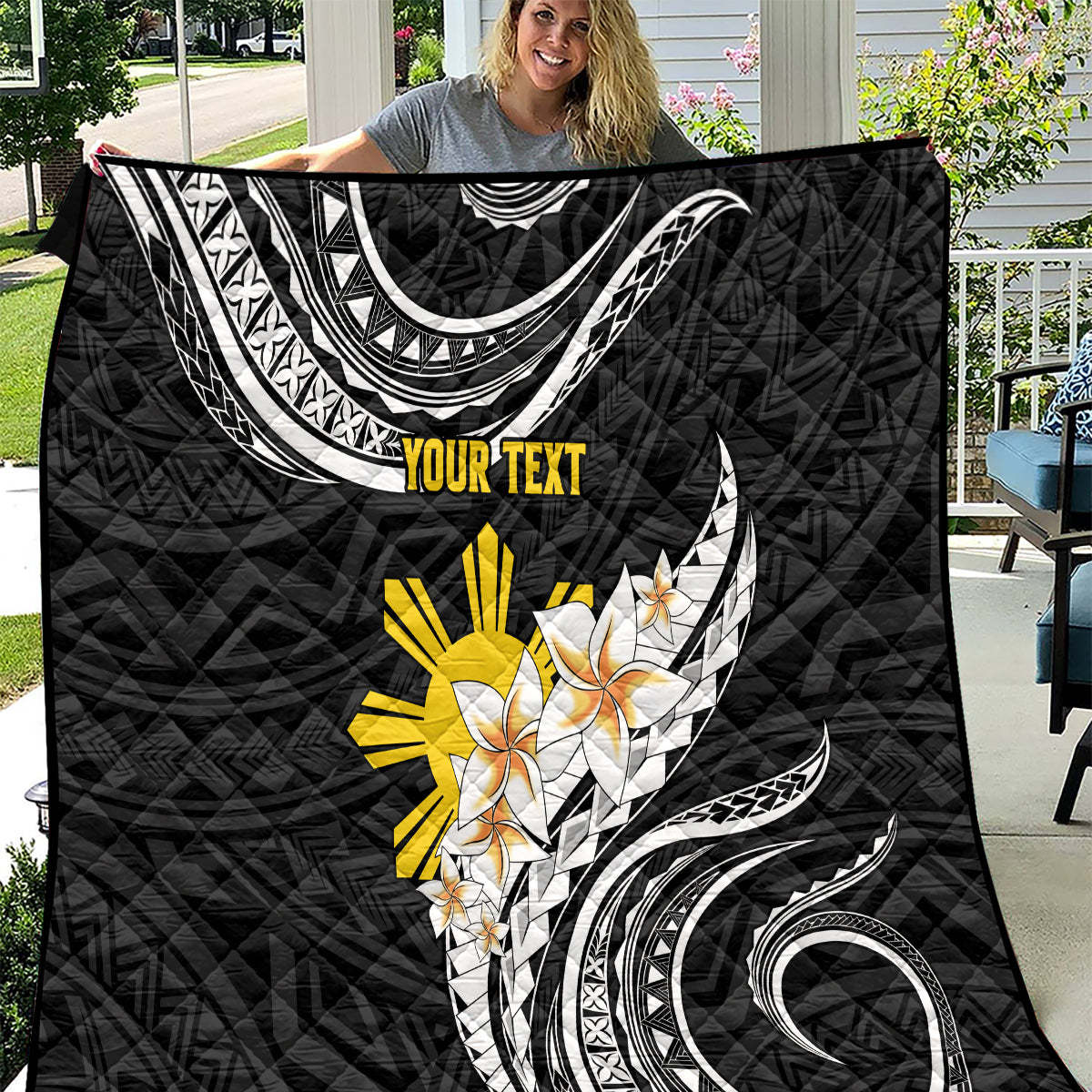 Personalised Philippines Tribal Quilt Mix Plumeria LT7 Black - Polynesian Pride