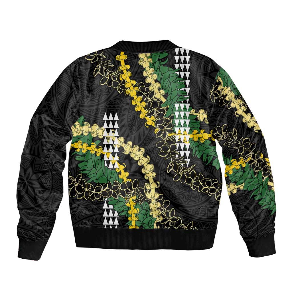 Hawaii Aloha Kakau Bomber Jacket Puakenikeni and Maile Lei Twist LT7 - Polynesian Pride
