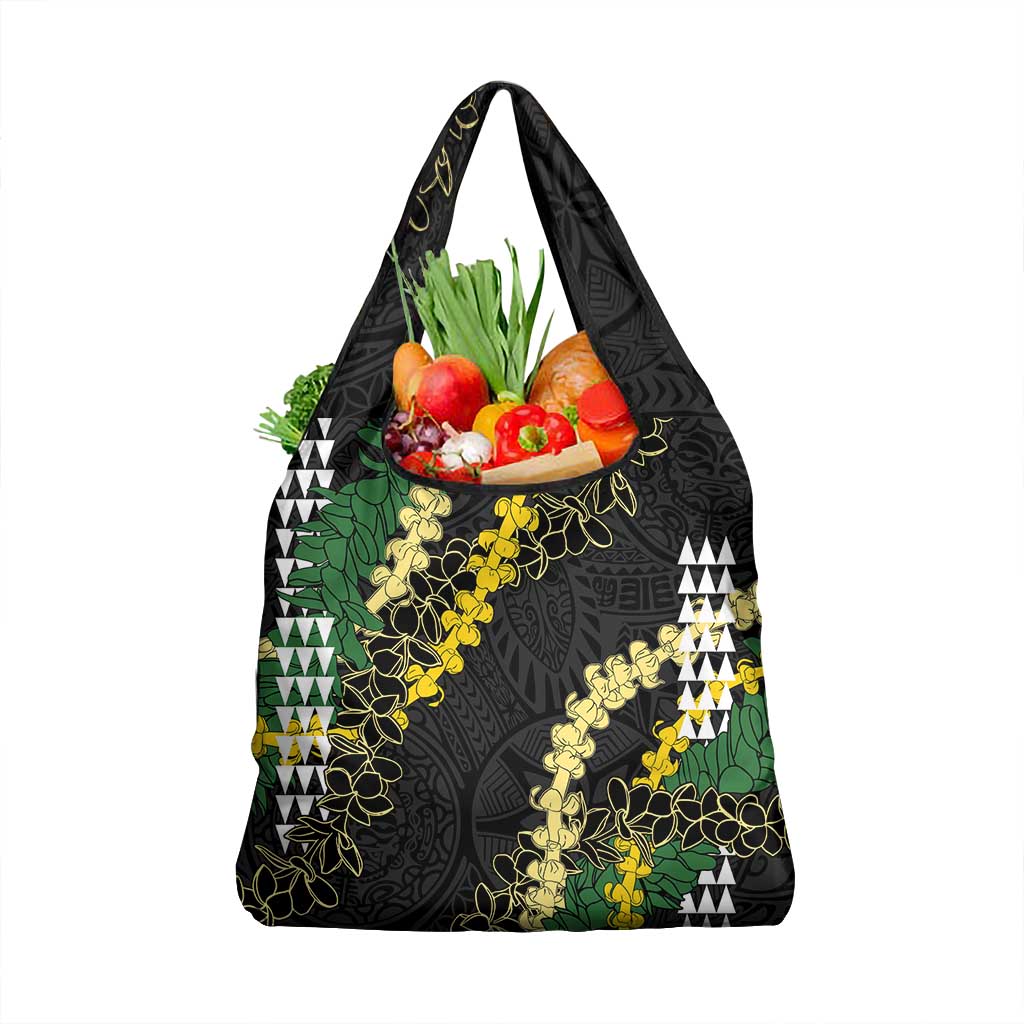 Hawaii Aloha Kakau Grocery Bag Puakenikeni and Maile Lei Twist LT7 1-pack One Size Black - Polynesian Pride