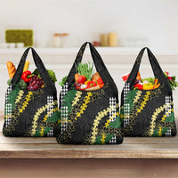 Hawaii Aloha Kakau Grocery Bag Puakenikeni and Maile Lei Twist LT7 3-pack One Size Black - Polynesian Pride