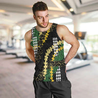 Hawaii Aloha Kakau Men Tank Top Puakenikeni and Maile Lei Twist LT7 Black - Polynesian Pride