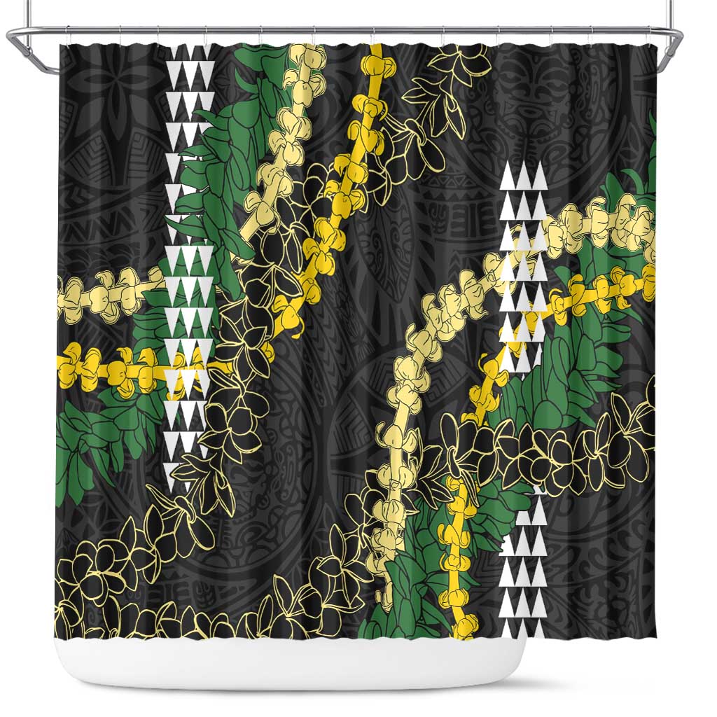 Hawaii Aloha Kakau Shower Curtain Puakenikeni and Maile Lei Twist LT7 Black - Polynesian Pride