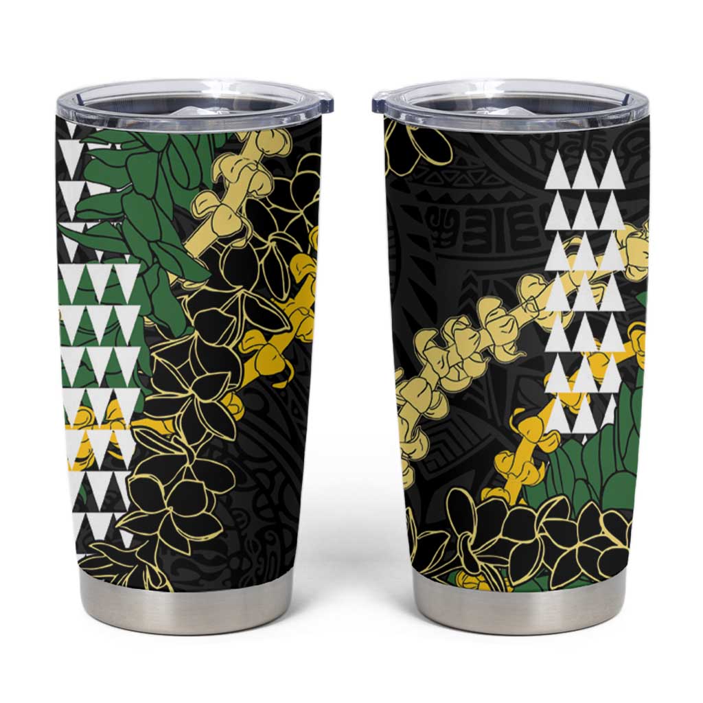 Hawaii Aloha Kakau Tumbler Cup Puakenikeni and Maile Lei Twist LT7 Black - Polynesian Pride