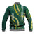 Hawaii Aloha Kakau Baseball Jacket Green Puakenikeni and Maile Lei Twist