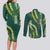 Hawaii Aloha Kakau Couples Matching Long Sleeve Bodycon Dress and Long Sleeve Button Shirt Green Puakenikeni and Maile Lei Twist