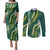 Hawaii Aloha Kakau Couples Matching Puletasi and Long Sleeve Button Shirt Green Puakenikeni and Maile Lei Twist