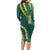 Hawaii Aloha Kakau Family Matching Long Sleeve Bodycon Dress and Hawaiian Shirt Green Puakenikeni and Maile Lei Twist