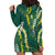 Hawaii Aloha Kakau Hoodie Dress Green Puakenikeni and Maile Lei Twist