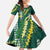 Hawaii Aloha Kakau Kid Short Sleeve Dress Green Puakenikeni and Maile Lei Twist