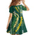 Hawaii Aloha Kakau Kid Short Sleeve Dress Green Puakenikeni and Maile Lei Twist