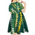 Hawaii Aloha Kakau Kid Short Sleeve Dress Green Puakenikeni and Maile Lei Twist