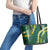 Hawaii Aloha Kakau Leather Tote Bag Green Puakenikeni and Maile Lei Twist