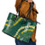 Hawaii Aloha Kakau Leather Tote Bag Green Puakenikeni and Maile Lei Twist