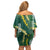 Hawaii Aloha Kakau Off Shoulder Short Dress Green Puakenikeni and Maile Lei Twist