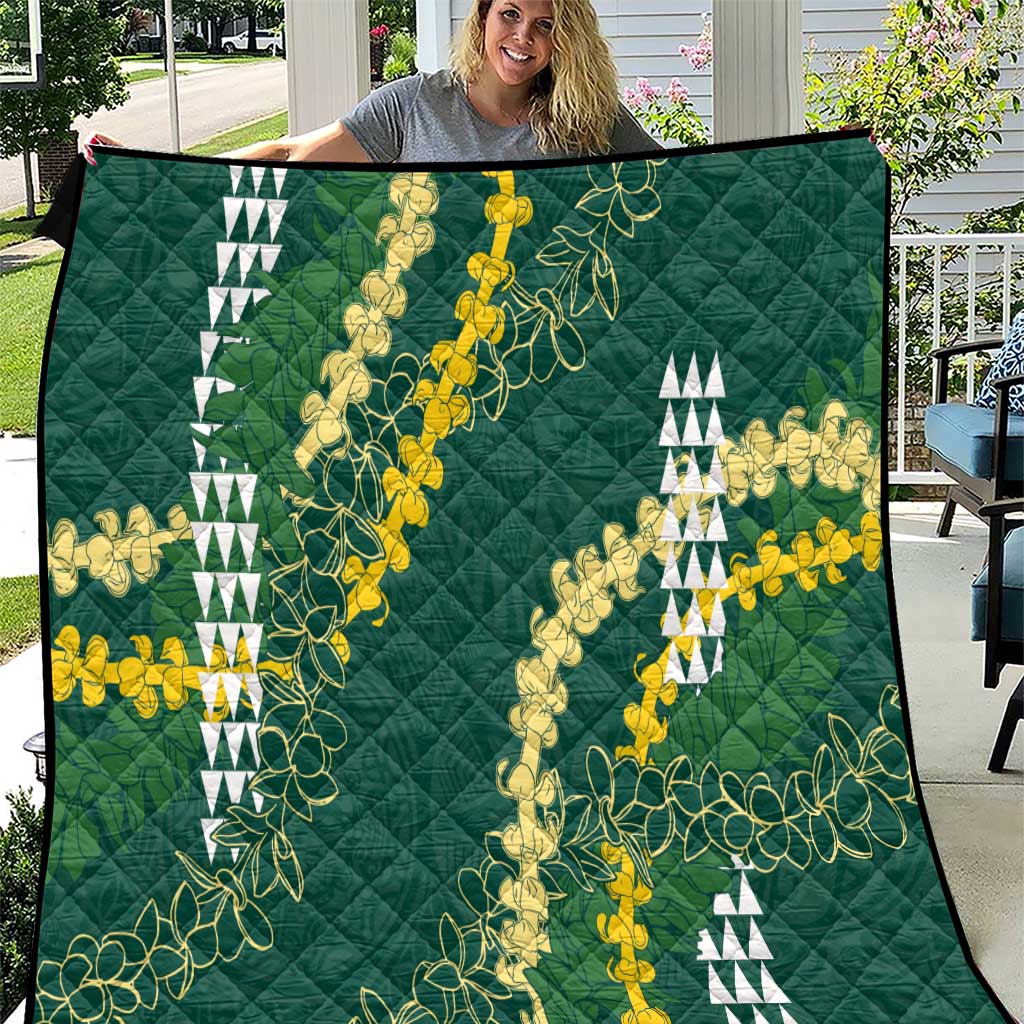 Hawaii Aloha Kakau Quilt Green Puakenikeni and Maile Lei Twist LT7 Green - Polynesian Pride