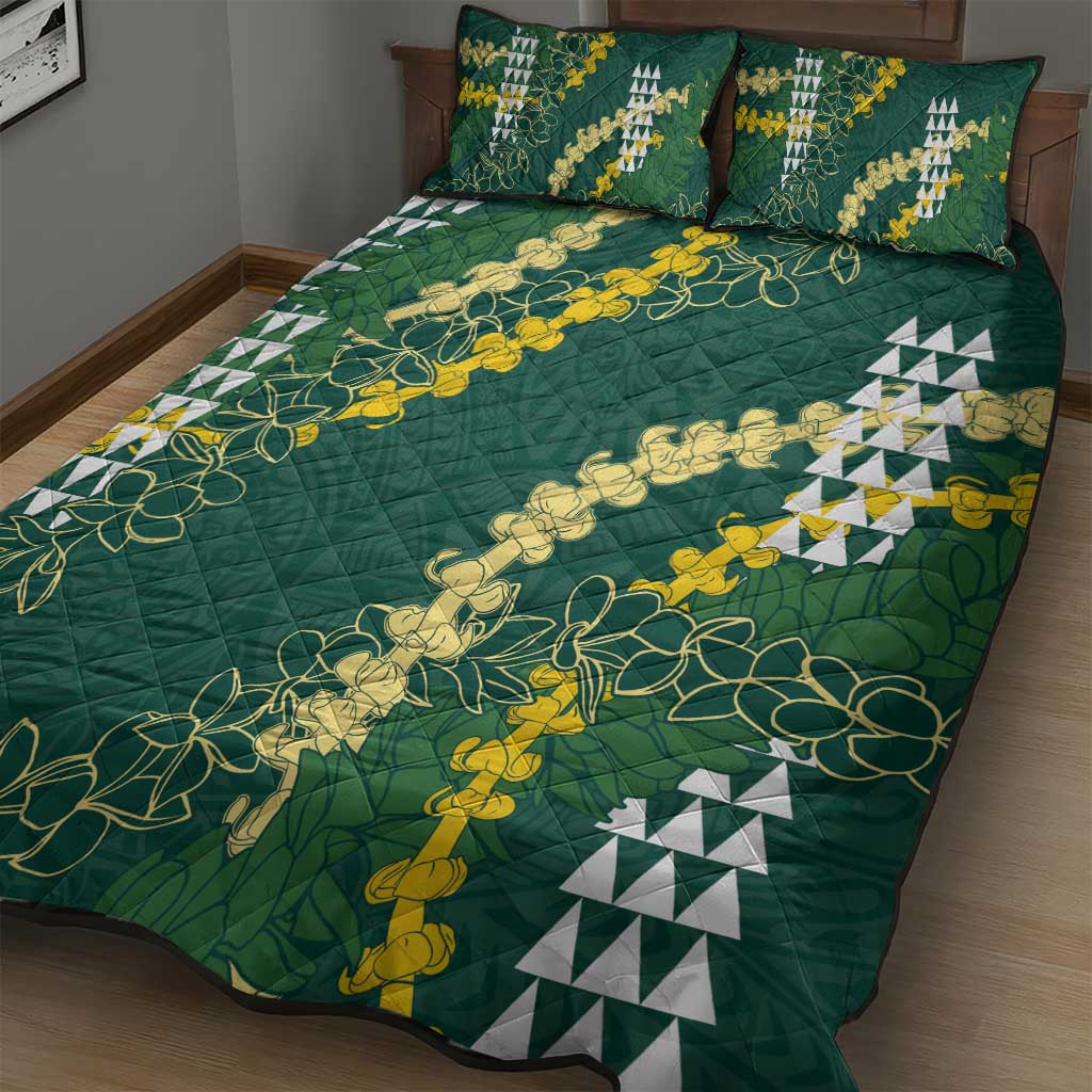 Hawaii Aloha Kakau Quilt Bed Set Green Puakenikeni and Maile Lei Twist LT7 - Polynesian Pride