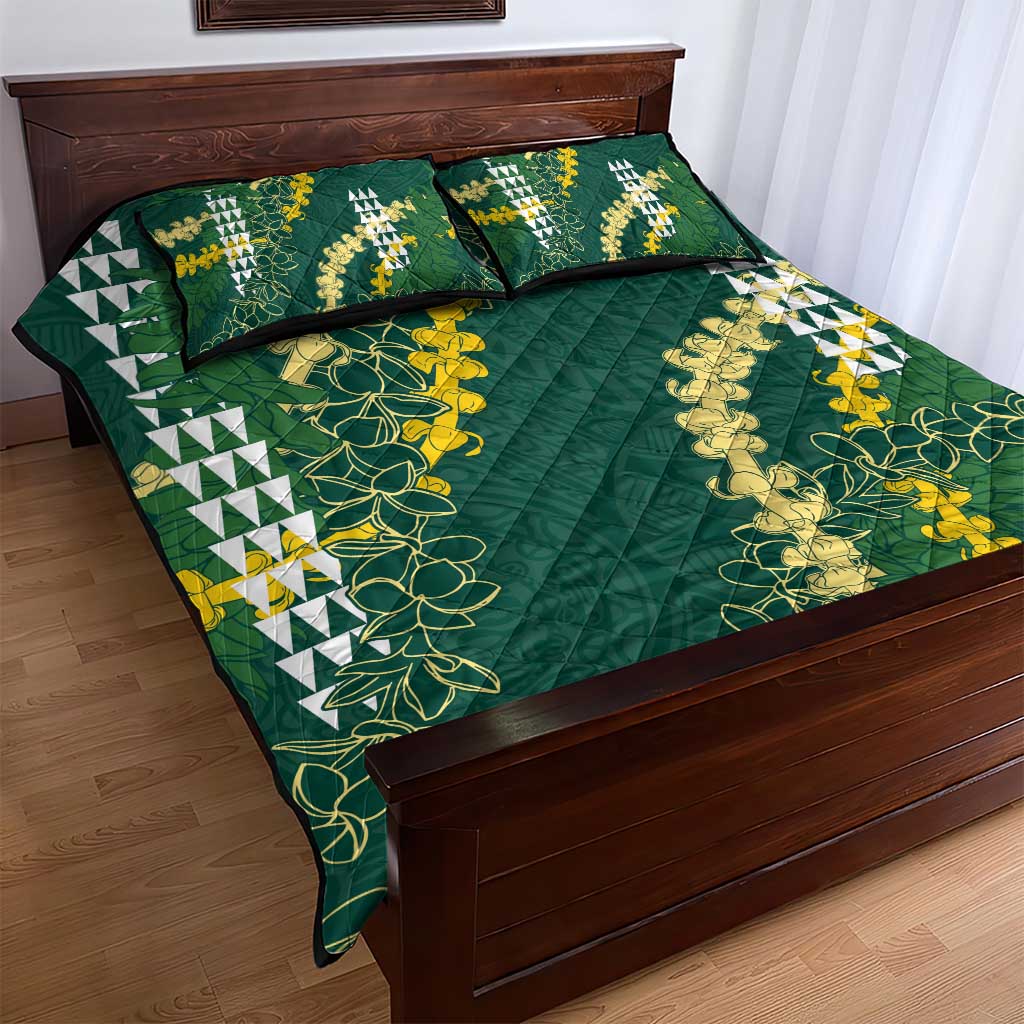 Hawaii Aloha Kakau Quilt Bed Set Green Puakenikeni and Maile Lei Twist LT7 - Polynesian Pride