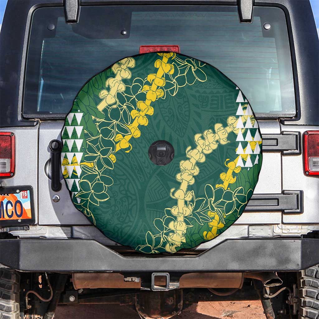 Hawaii Aloha Kakau Spare Tire Cover Green Puakenikeni and Maile Lei Twist