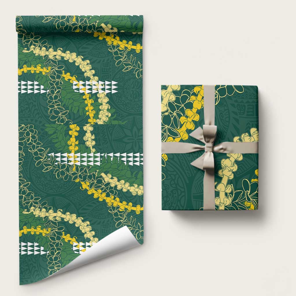 Hawaii Aloha Kakau Wrapping Paper Green Puakenikeni and Maile Lei Twist LT7 58" × 23" Green - Polynesian Pride