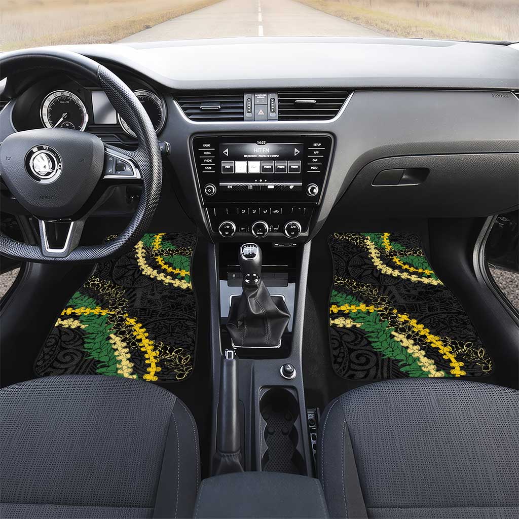 Hawaii Puakenikeni - Maile Lei Car Mats Obsidian Black LT7 Set 2pcs - Front Black - Polynesian Pride
