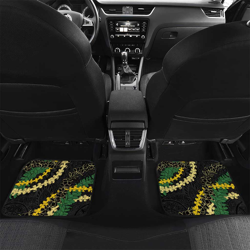 Hawaii Puakenikeni - Maile Lei Car Mats Obsidian Black LT7 Set 2pcs - Back Black - Polynesian Pride