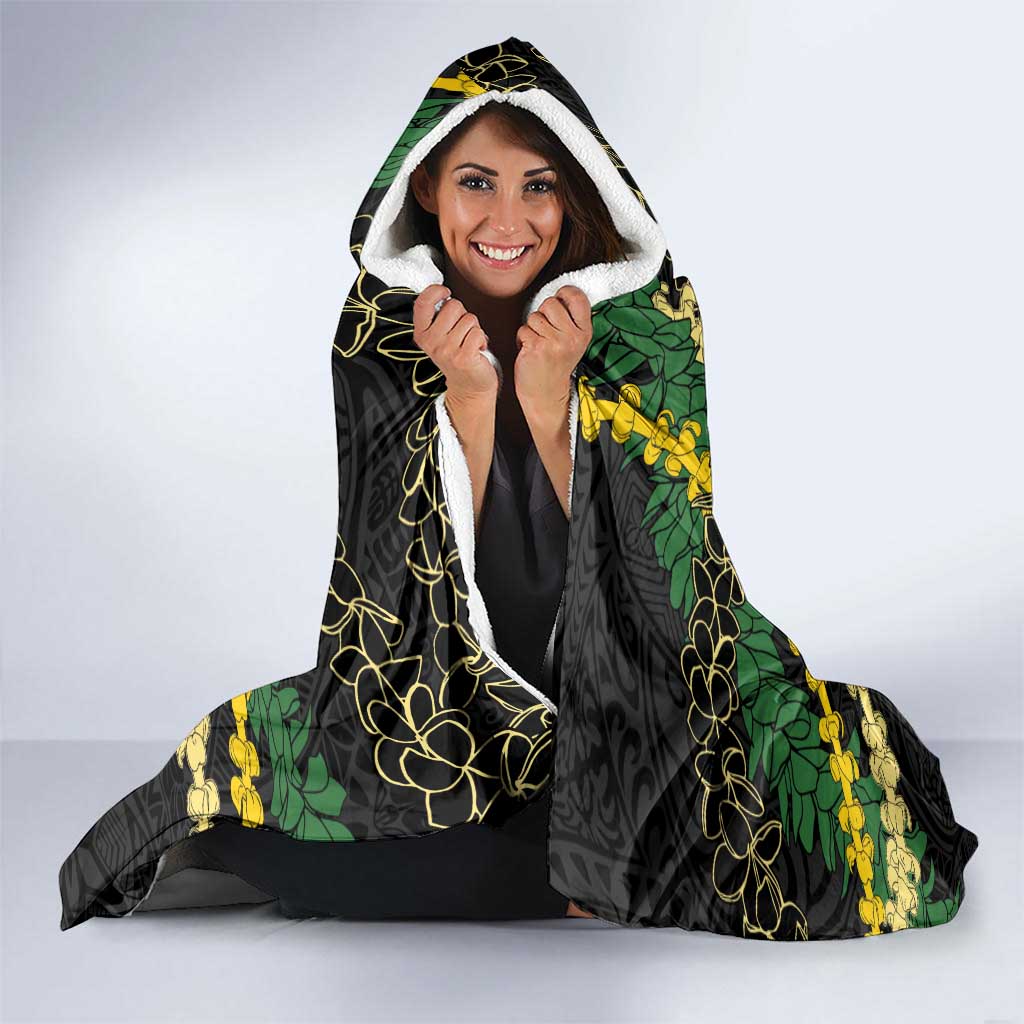 Hawaii Puakenikeni - Maile Lei Hooded Blanket Obsidian Black LT7 - Polynesian Pride